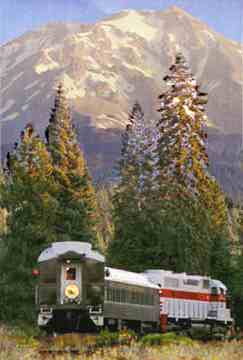 Shasta looms over train