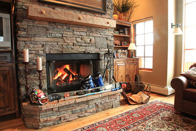 Fireplace in Moonlight Basin lodging