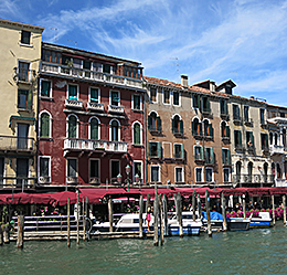 Venice watery entrances to businesses and cathedrals