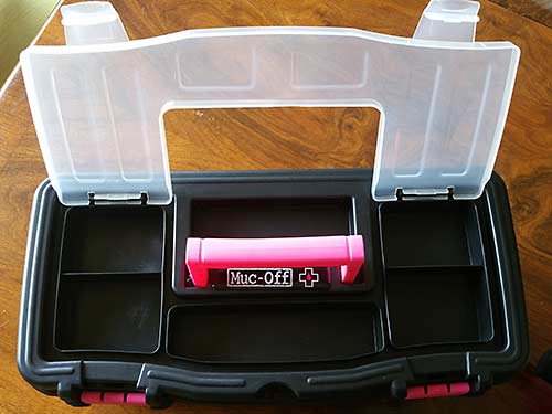 Muc-Off bike cleaning kit box storage