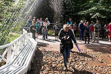 Running past Peterhof's golden fountains