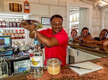 Bartender at Mt Gay shows how to make a cocktail