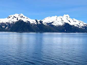 Snow-capped peaks seen from cruise ship