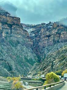 The highway winds through the canyons of the Rockies.