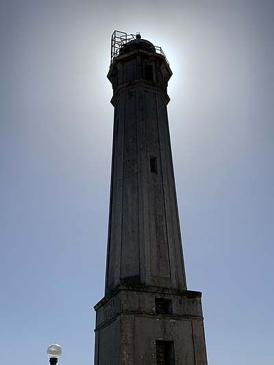 Shimmering sunlight on the Alcatraz lighthouse