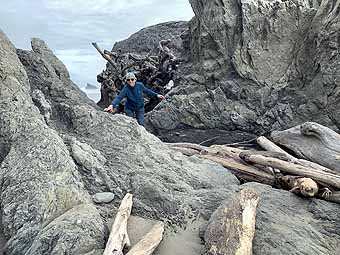 Scrambling over rocky debris